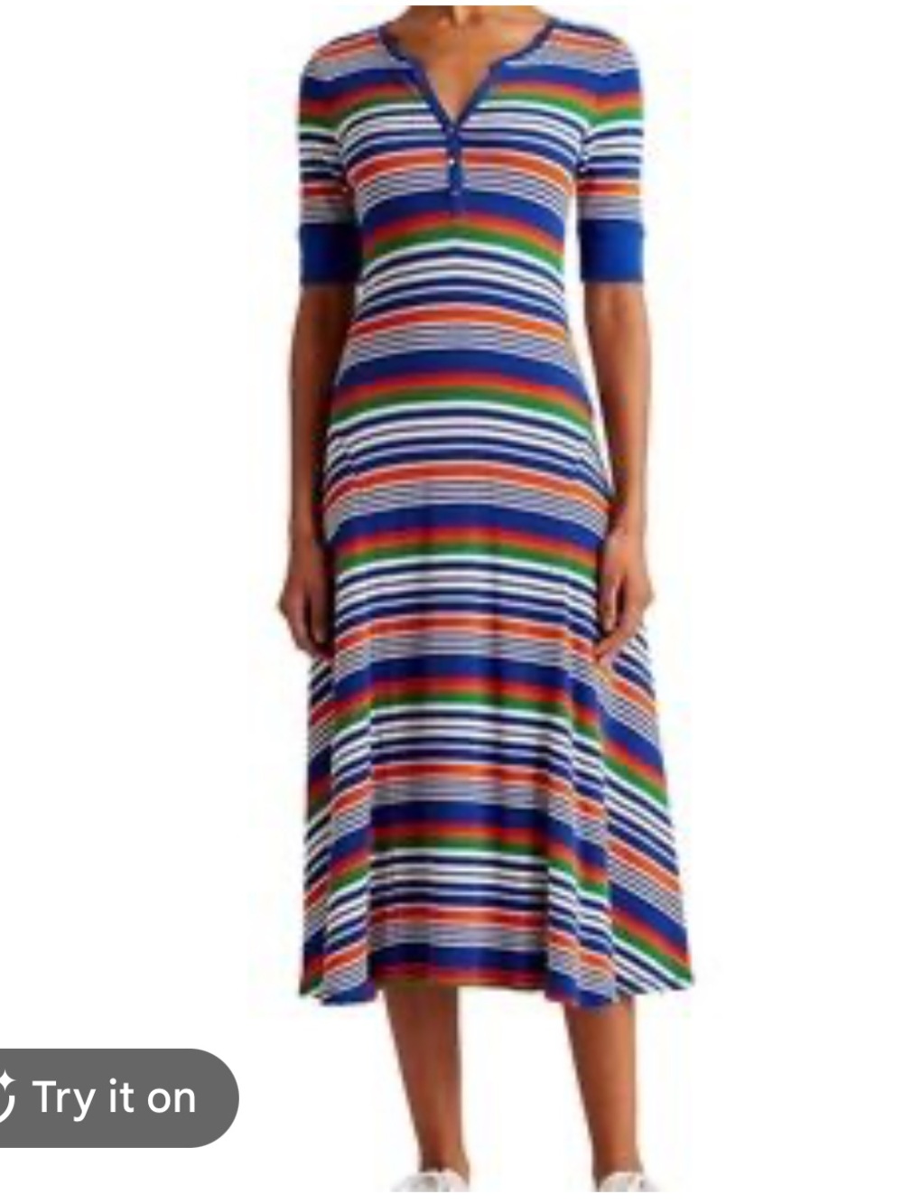 Lauren Ralph Lauren striped cotton Henley midi dress size L